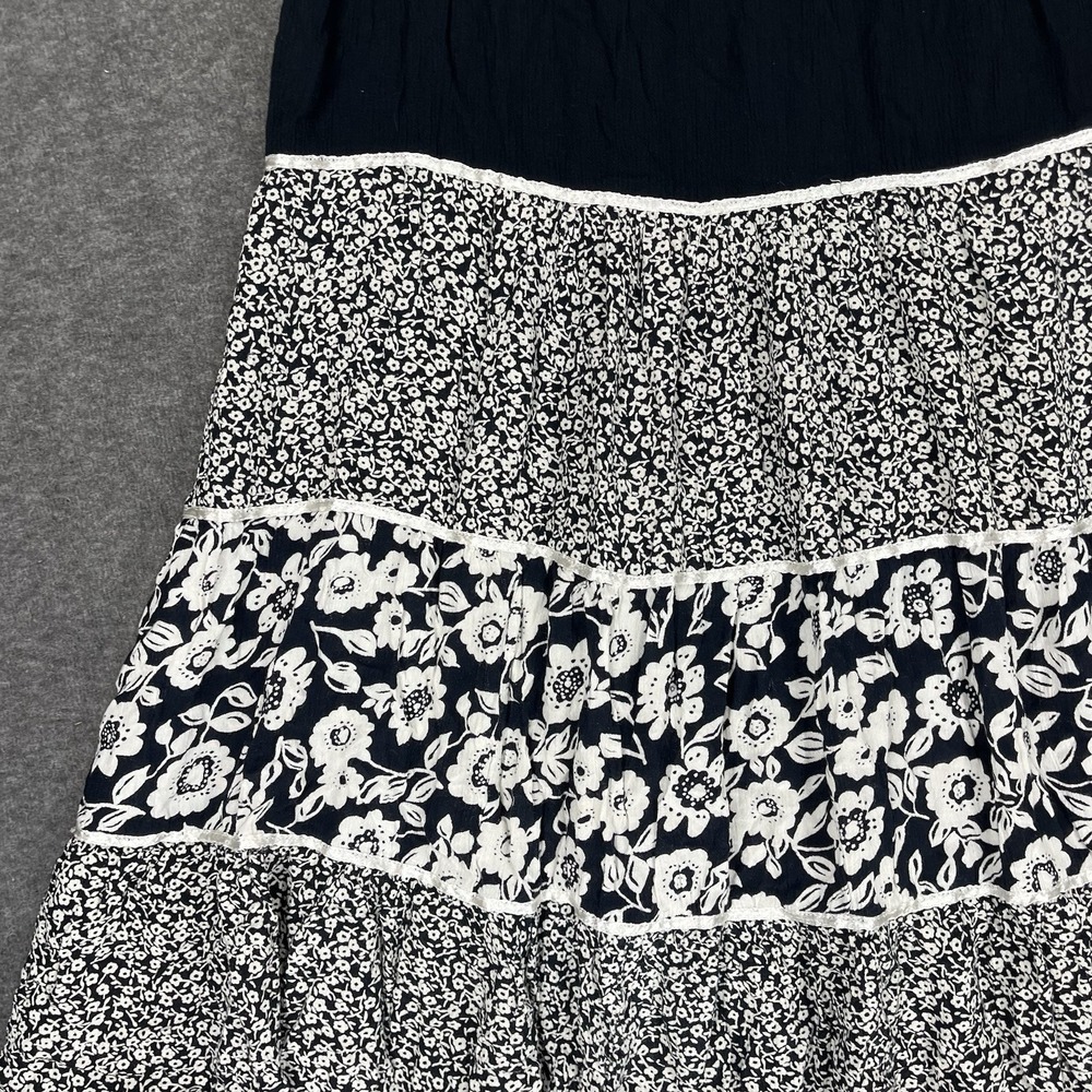 Vintage Cathy Daniels Peasant Skirt Size M Black White Floral Tiered Midi Boho - Picture 5 of 14